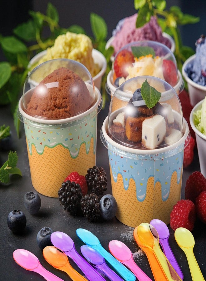 Jingmore 40 Pack Ice Cream Cups with Lids and Spoons Paper Dessert Cups Colorful Sundae Bowls Disposable Ice Cream Containers for Hot Soup Spring Summer Graduation Bar Party Supplies (6 oz) - Image 3